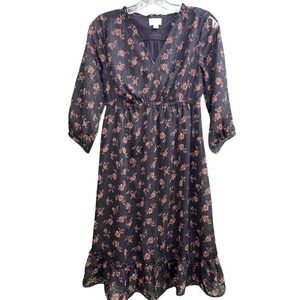 Maternity Isabel by Ingrid & Isabel Black Floral Sheer Midi Dress Size M